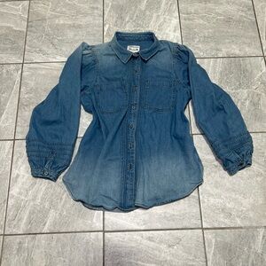 American Eagle Women’s Denim  Button Down Shirt Puff Sleeve Size Large